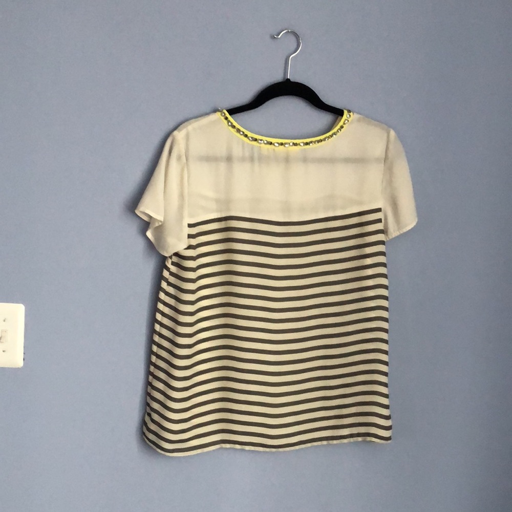 Anthropologie Maeve Size Medium Rhinestone Collar Striped Shirt - Picture 6 of 6